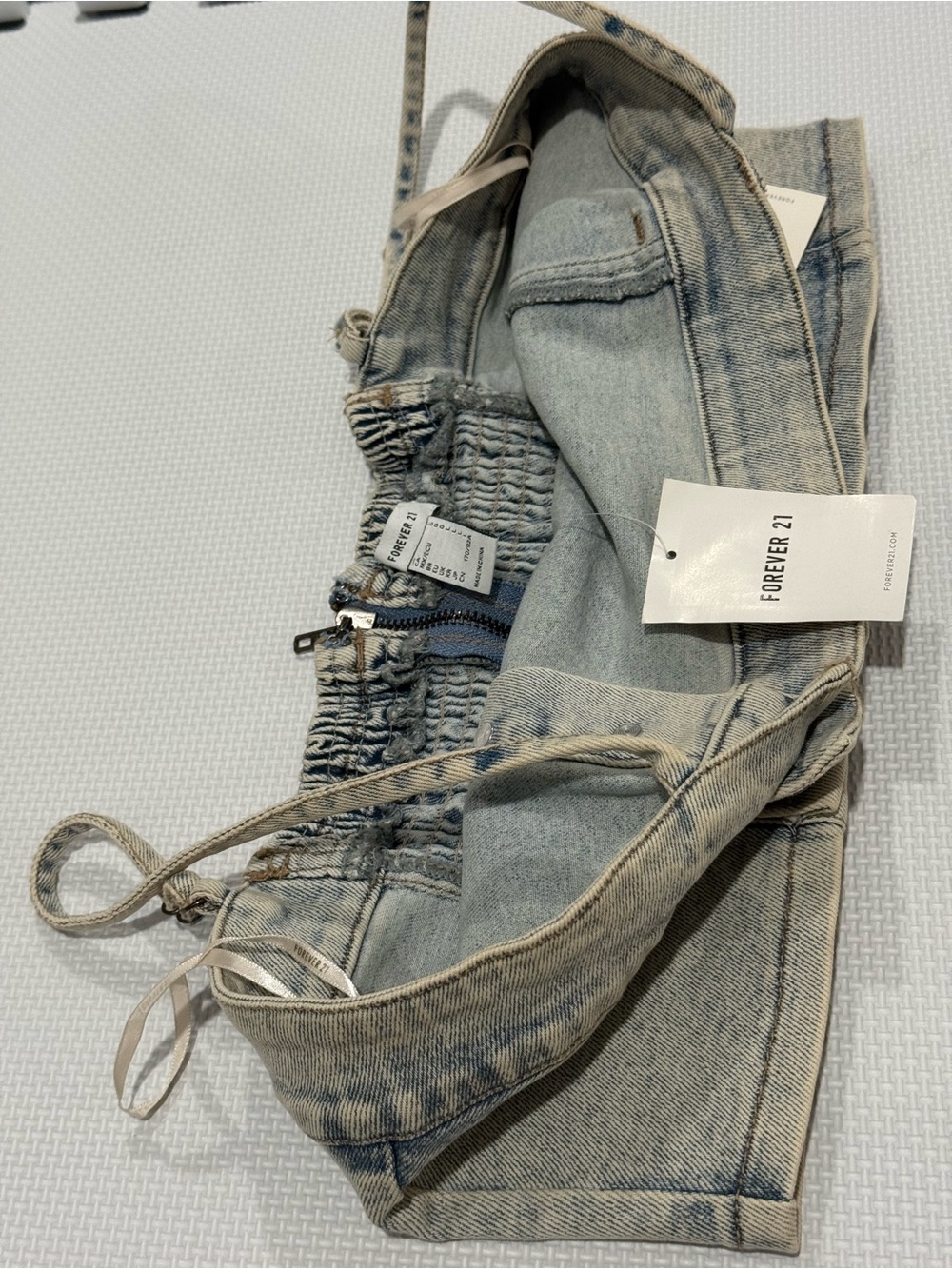 Forever 21 Light Blue Washed Denim Drawstring Shorts